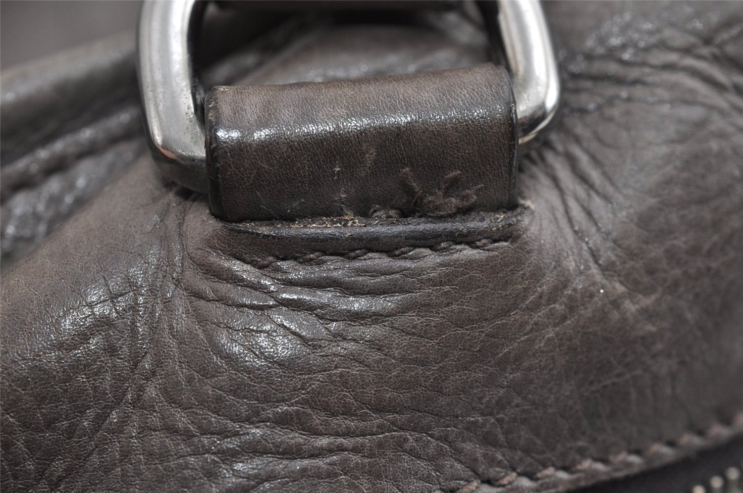 Authentic PRADA Vintage Leather Nappa Shoulder Tote Bag Purse Gray K4602
