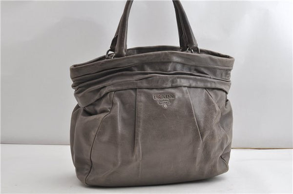 Authentic PRADA Vintage Leather Nappa Shoulder Tote Bag Purse Gray K4602
