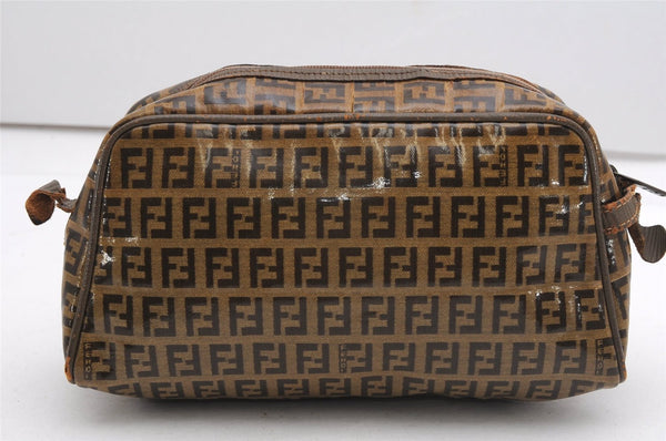 Authentic FENDI Zucchino Clutch Hand Bag Purse PVC Leather Brown K4604