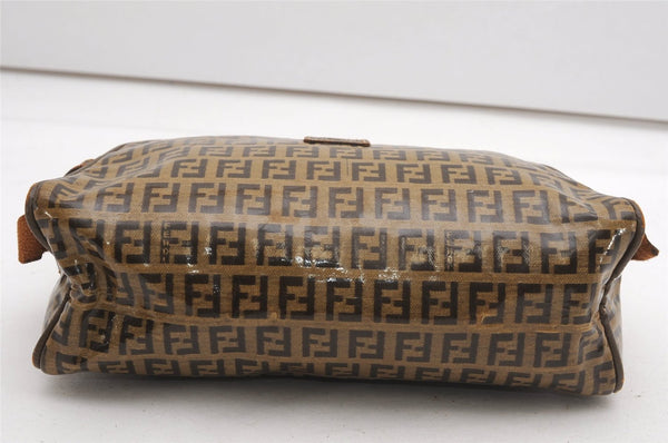 Authentic FENDI Zucchino Clutch Hand Bag Purse PVC Leather Brown K4604
