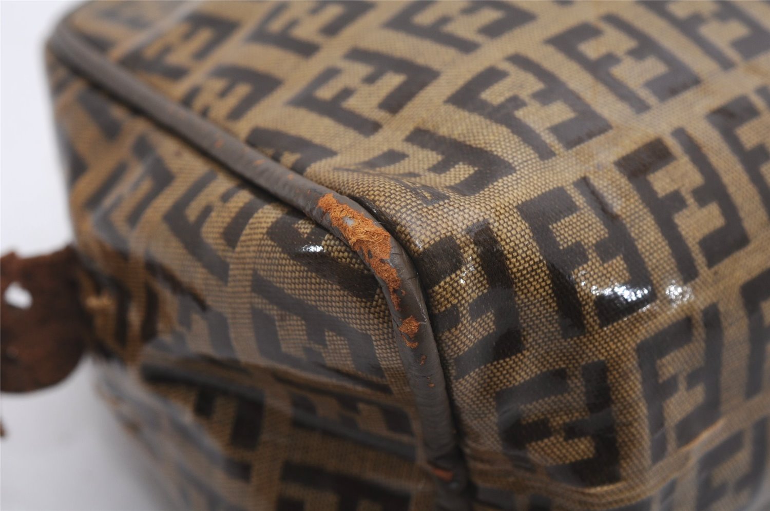 Authentic FENDI Zucchino Clutch Hand Bag Purse PVC Leather Brown K4604