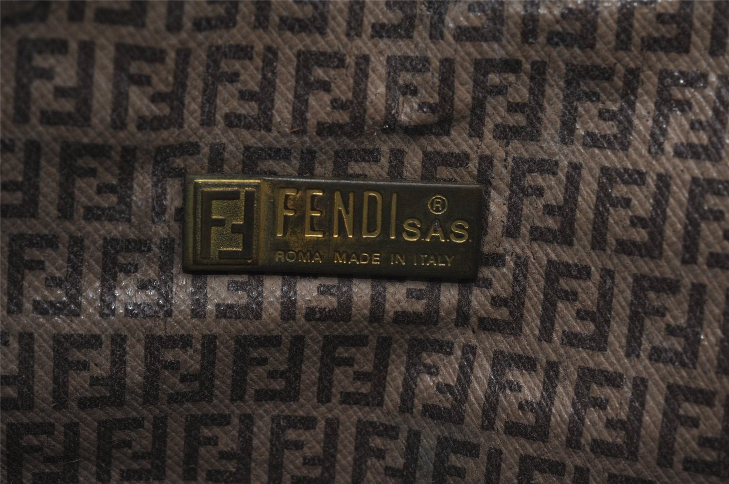 Authentic FENDI Zucchino Clutch Hand Bag Purse PVC Leather Brown K4604