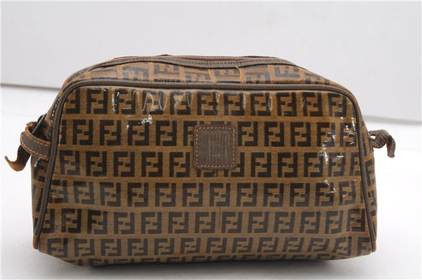 Authentic FENDI Zucchino Clutch Hand Bag Purse PVC Leather Brown K4604