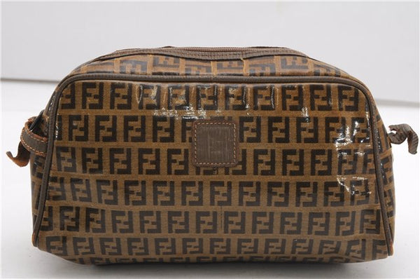 Authentic FENDI Zucchino Clutch Hand Bag Purse PVC Leather Brown K4604