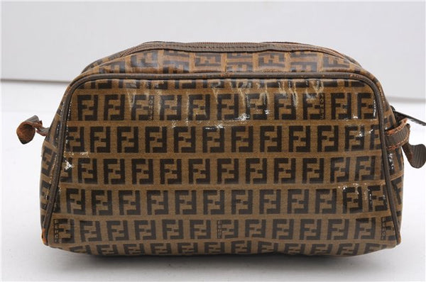 Authentic FENDI Zucchino Clutch Hand Bag Purse PVC Leather Brown K4604