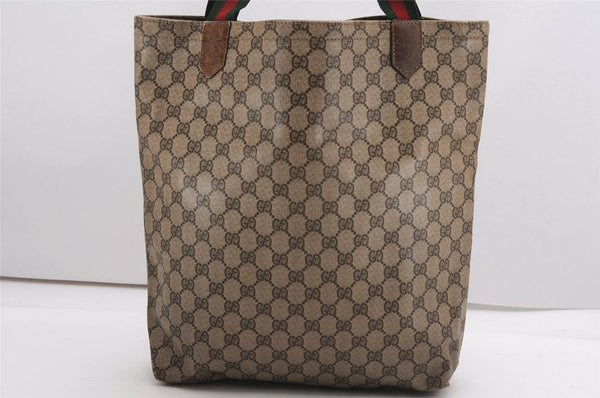 Authentic GUCCI Web Sherry Line Shoulder Tote Bag GG PVC Leather Brown K4606