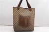 Authentic GUCCI Web Sherry Line Shoulder Tote Bag GG PVC Leather Brown K4606