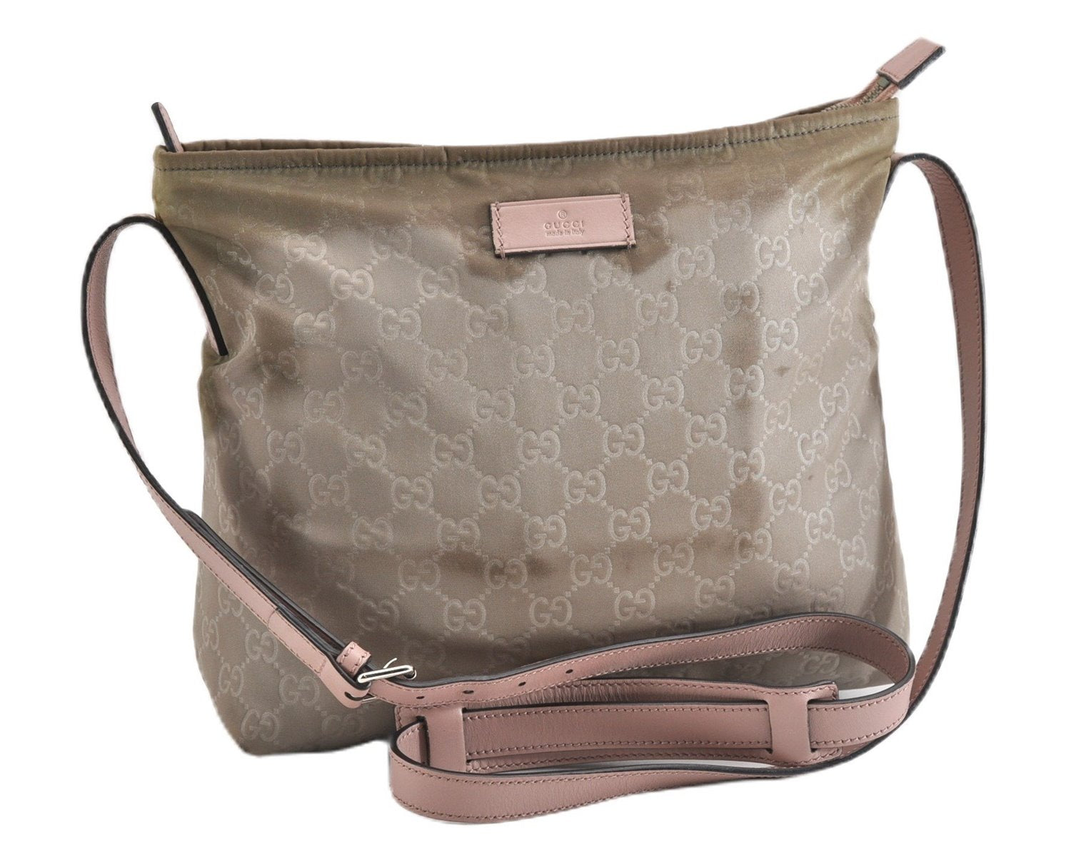 Authentic GUCCI Shoulder Cross Body Bag GG Nylon Leather 314529 Light Gray K4608