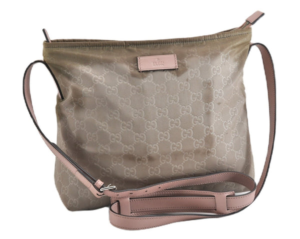 Authentic GUCCI Shoulder Cross Body Bag GG Nylon Leather 314529 Light Gray K4608