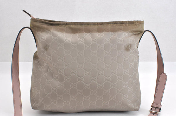 Authentic GUCCI Shoulder Cross Body Bag GG Nylon Leather 314529 Light Gray K4608