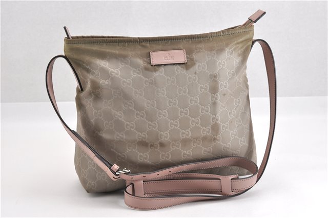 Authentic GUCCI Shoulder Cross Body Bag GG Nylon Leather 314529 Light Gray K4608