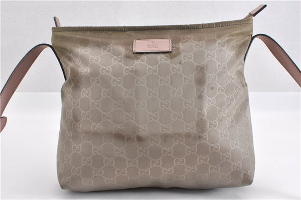 Authentic GUCCI Shoulder Cross Body Bag GG Nylon Leather 314529 Light Gray K4608