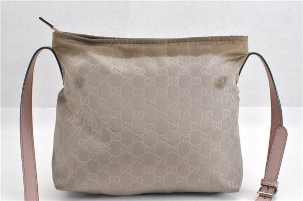 Authentic GUCCI Shoulder Cross Body Bag GG Nylon Leather 314529 Light Gray K4608