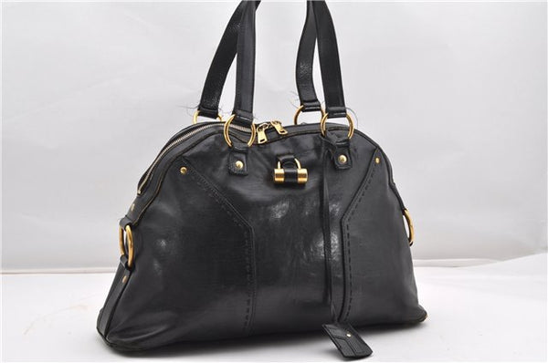 Authentic YVES SAINT LAURENT Muse Shoulder Hand Bag Leather Black K4609