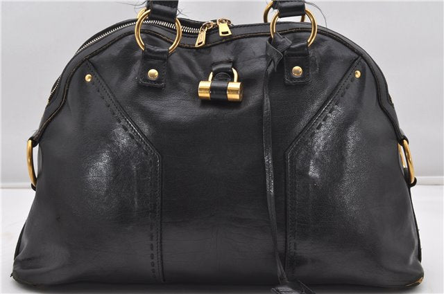 Authentic YVES SAINT LAURENT Muse Shoulder Hand Bag Leather Black K4609