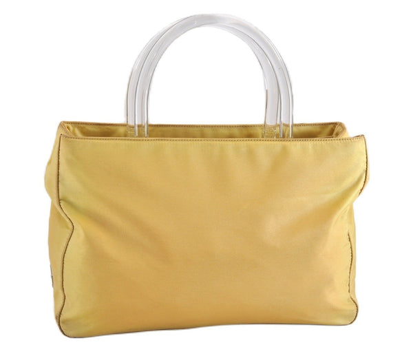 Authentic PRADA Vintage Nylon Tessuto Clear Plastic Hand Bag Purse Yellow K4613