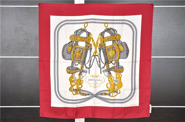 Authentic HERMES Carre 90 Scarf "BRIDES de GALA par" Silk Red K4622