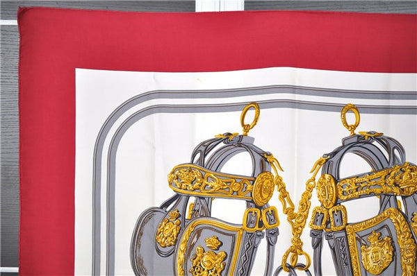 Authentic HERMES Carre 90 Scarf "BRIDES de GALA par" Silk Red K4622