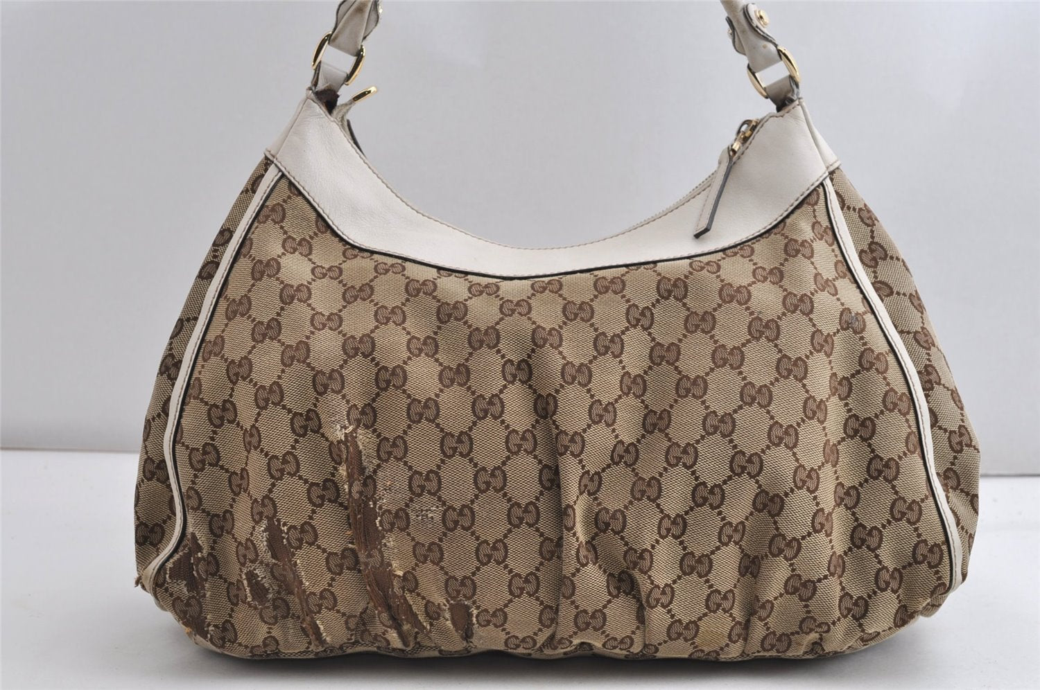 Authentic GUCCI Abbey Shoulder Tote Bag GG Canvas Leather 189833 Brown K4623