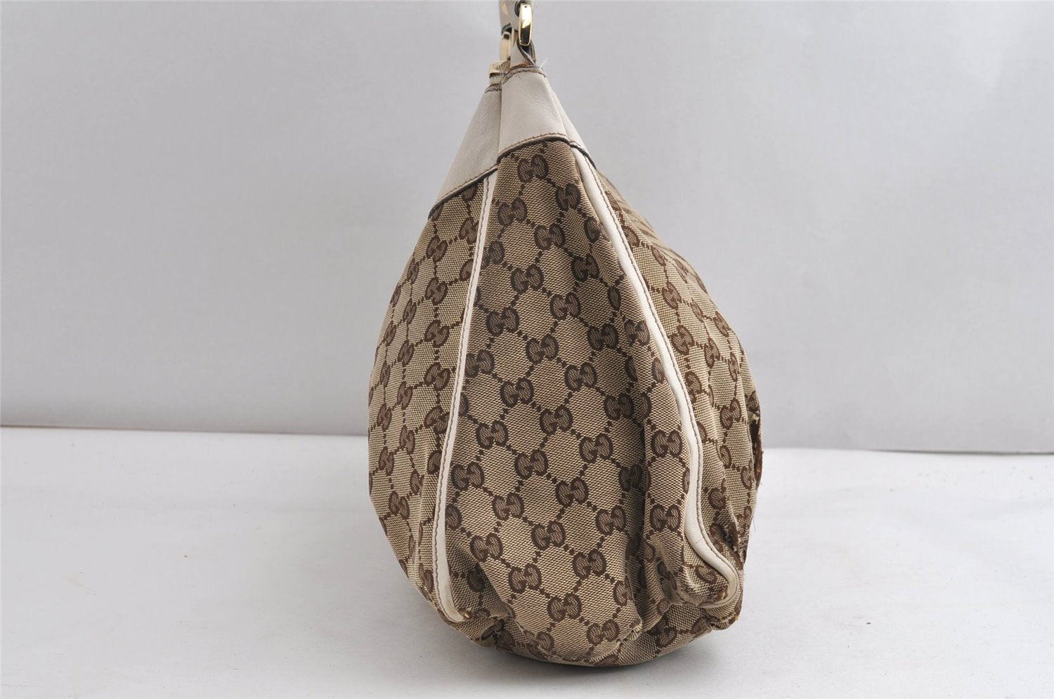 Authentic GUCCI Abbey Shoulder Tote Bag GG Canvas Leather 189833 Brown K4623