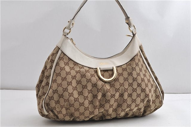 Authentic GUCCI Abbey Shoulder Tote Bag GG Canvas Leather 189833 Brown K4623