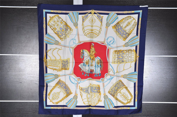 Authentic HERMES Carre 90 Scarf "LES MUSEROLLES" Silk Navy K4624