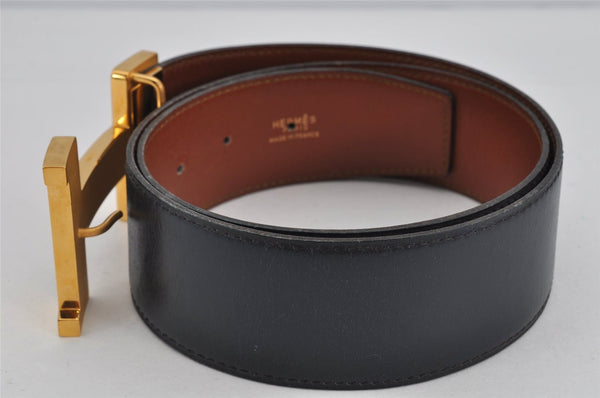 Authentic HERMES Large Constance Leather Belt Size 75cm 29.5" Navy Brown K4641