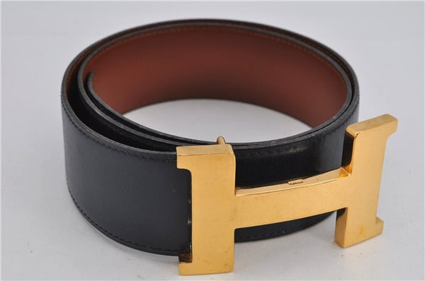 Authentic HERMES Large Constance Leather Belt Size 75cm 29.5" Navy Brown K4641