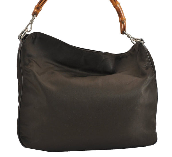 Authentic GUCCI Bamboo Shoulder Bag Purse Nylon Leather Brown K4645