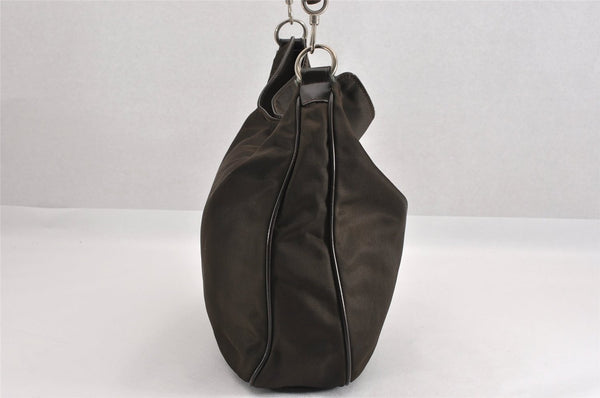 Authentic GUCCI Bamboo Shoulder Bag Purse Nylon Leather Brown K4645