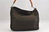 Authentic GUCCI Bamboo Shoulder Bag Purse Nylon Leather Brown K4645