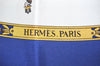 Authentic HERMES Carre 90 Scarf "LA PROMENADE DE LONGCHAMPS" Silk Blue K4655