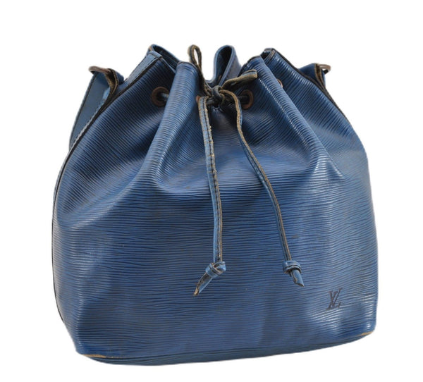 Authentic Louis Vuitton Epi Petit Noe Shoulder Drawstring Bag M44105 Blue K4659