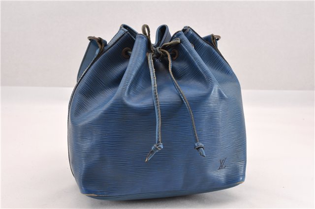 Authentic Louis Vuitton Epi Petit Noe Shoulder Drawstring Bag M44105 Blue K4659