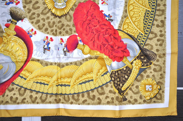 Authentic HERMES Carre 90 Scarf "CASQUES et PLUMETS" Silk Yellow K4686