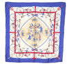 Authentic HERMES Carre 90 Scarf "LES BECANES" Silk Blue K4687