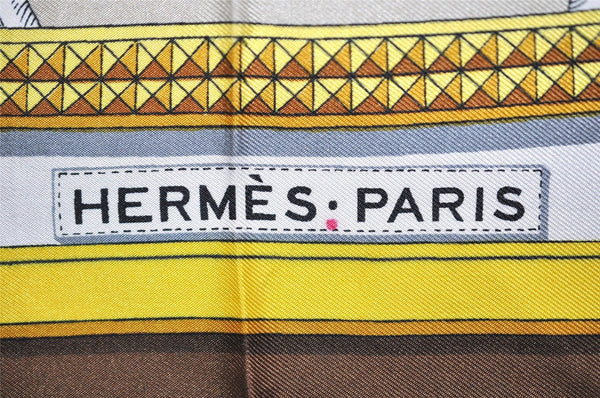 Authentic HERMES Carre 90 Scarf "GRAND APPARAT" Silk Brown K4688