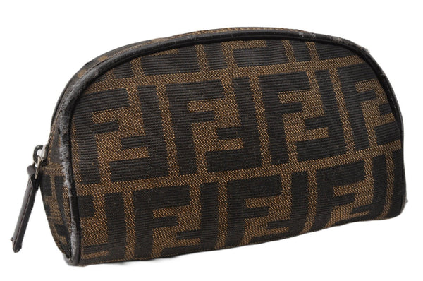Authentic FENDI Zucca Vintage Pouch Purse Canvas Leather Brown Junk K4690
