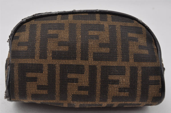 Authentic FENDI Zucca Vintage Pouch Purse Canvas Leather Brown Junk K4690
