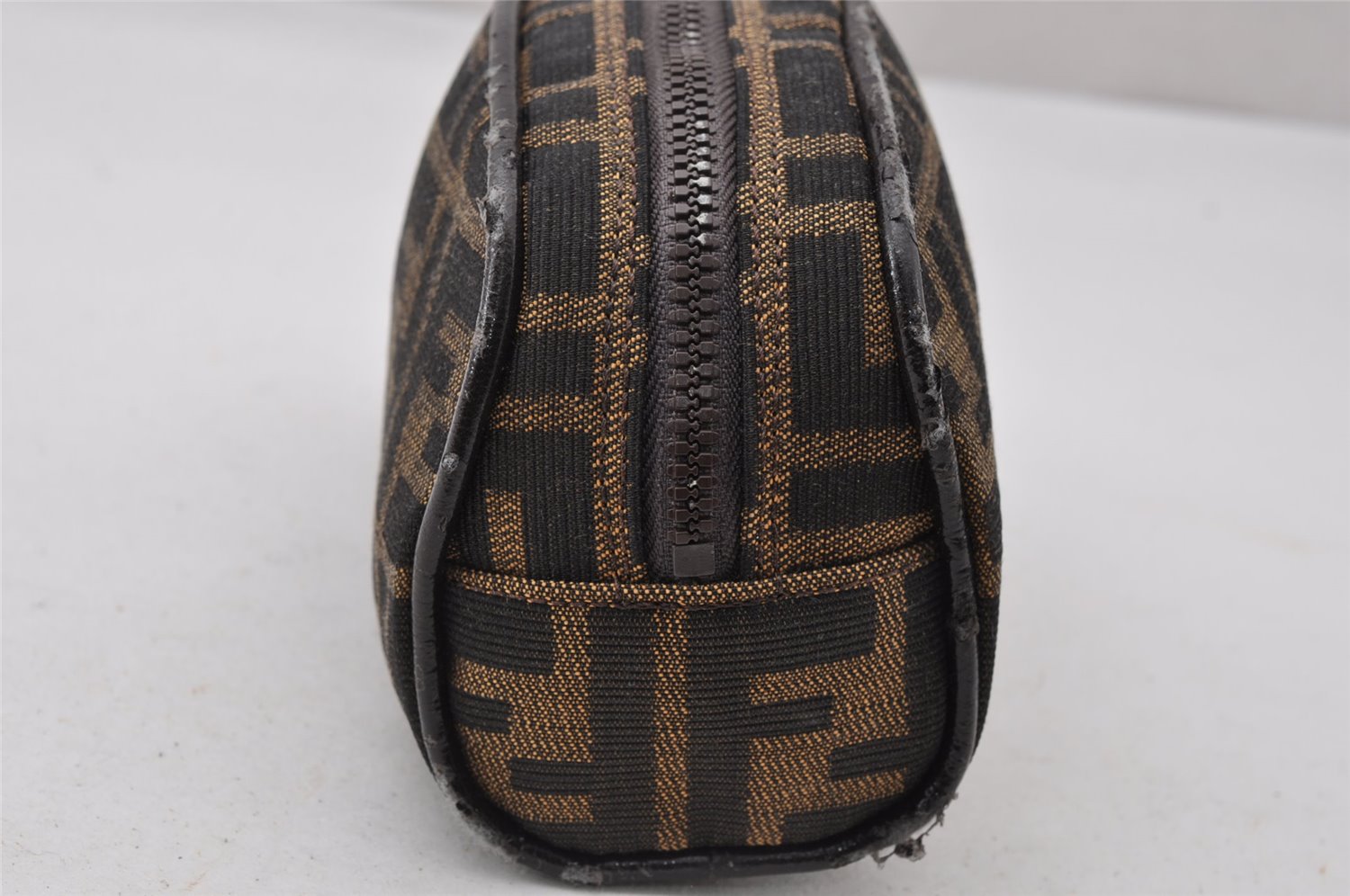 Authentic FENDI Zucca Vintage Pouch Purse Canvas Leather Brown Junk K4690