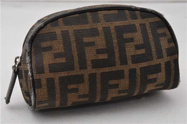 Authentic FENDI Zucca Vintage Pouch Purse Canvas Leather Brown Junk K4690
