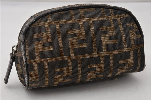 Authentic FENDI Zucca Vintage Pouch Purse Canvas Leather Brown Junk K4690
