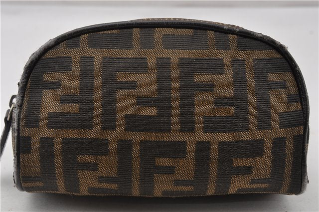 Authentic FENDI Zucca Vintage Pouch Purse Canvas Leather Brown Junk K4690