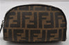 Authentic FENDI Zucca Vintage Pouch Purse Canvas Leather Brown Junk K4690