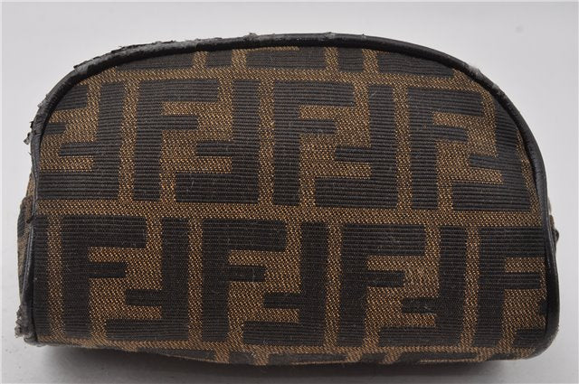 Authentic FENDI Zucca Vintage Pouch Purse Canvas Leather Brown Junk K4690