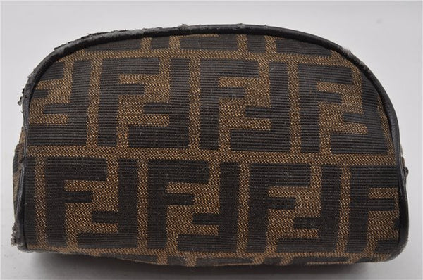 Authentic FENDI Zucca Vintage Pouch Purse Canvas Leather Brown Junk K4690
