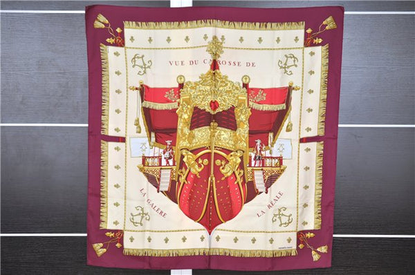 Authentic HERMES Carre 90 Scarf "VUE DU CARROSSE DE LA GALERE" Silk Purple K4691