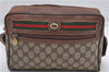 Authentic GUCCI Web Sherry Line Shoulder Cross Bag GG PVC Leather Brown K4692