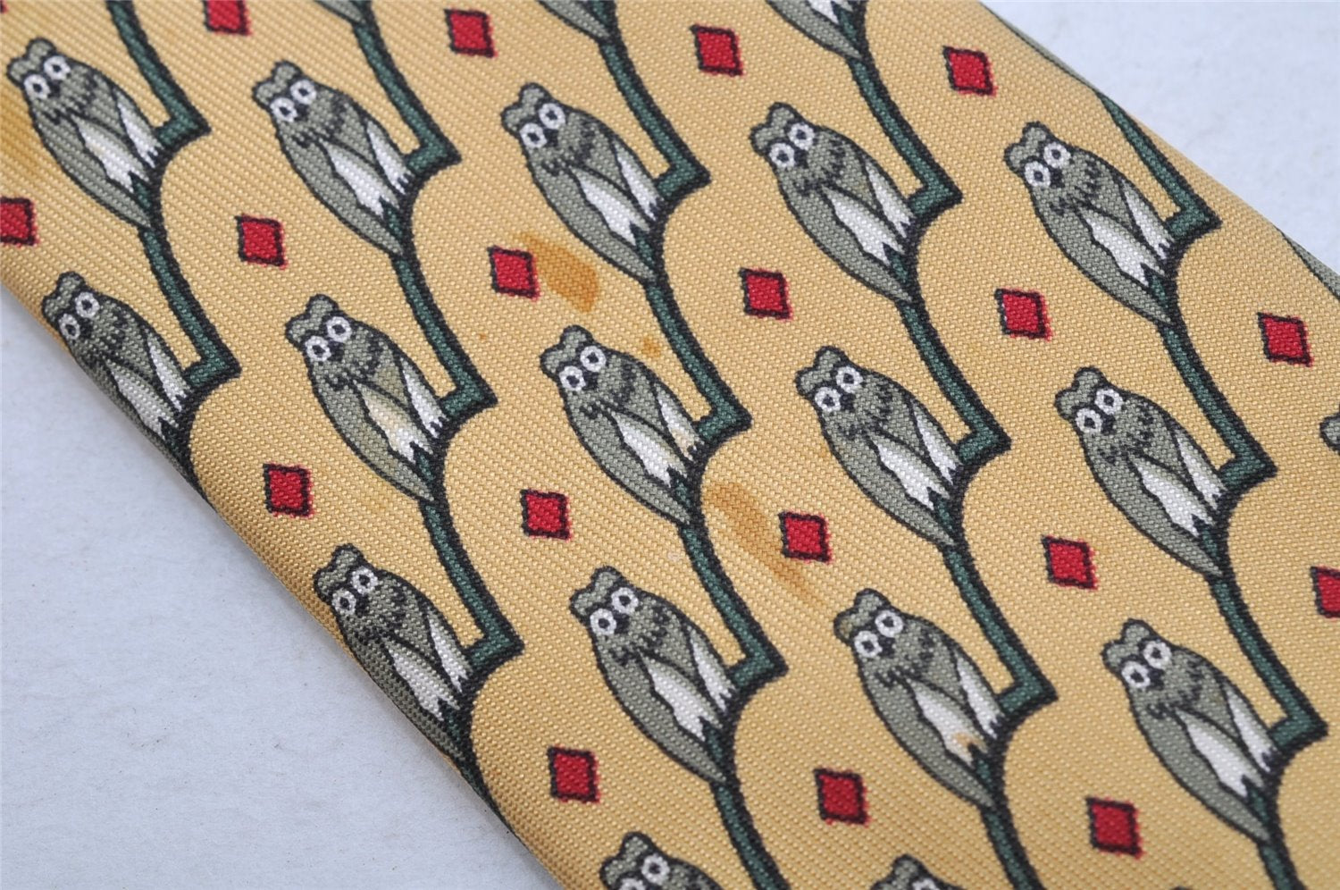 Authentic HERMES Tie Necktie Parrot Pattern Silk 7167FA Yellow K4703