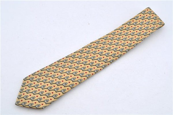 Authentic HERMES Tie Necktie Parrot Pattern Silk 7167FA Yellow K4703